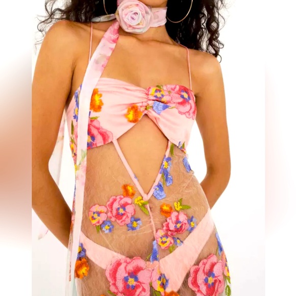 For Love & Lemons Embroidered Maxi Detailed Floral Appliqué NWT Size XS NWT - Picture 6 of 15